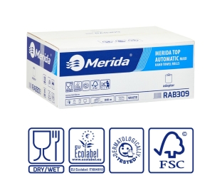 Merida Ręczniki papierowe w roli z adaptorem  TOP AUTOMATIC MAXI, białe, średnica 19 cm, długość 140 m, dwuwarstwowe, karton 6 rolek (RAB309) - Ręczniki papierowe w roli z adaptorem Merida TOP AUTOMATIC MAXI, białe, średnica 19 cm, długość 140 m, dwuwarstwowe, karton 6 rolek