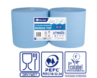 Merida Czyściwo papierowe  TOP 28, długość 150 m, trzywarstwowe, NIEBIESKIE, zgrzewka 2 sztuki (UTN003)