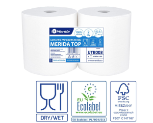Merida Czyściwo papierowe TOP 22.5, długość 137,75 m, dwuwarstwowe, BIAŁE, zgrzewka 2 sztuki (UTB003)