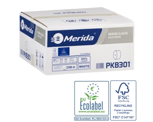 Merida Papier toaletowy bez gilzy CLASSIC, biały, średnica 12 cm, długość 125 m, jednowarstwowy, karton 18 szt (PKB301)