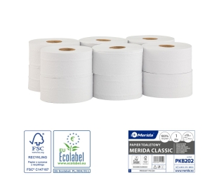 Merida Papier toaletowy CLASSIC, biały, średnica 19 cm, długość 220 m, jednowarstwowy, zgrzewka 12 szt (PKB202)
