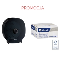 Merida Pojemnik na cztery rolki papieru toaletowego bez gilzy MERIDA ONE czarny plus 2 kartony papieru toaletowego MERIDA CLASSIC