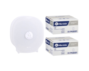 Merida Pojemnik na cztery rolki papieru toaletowego bez gilzy MERIDA HARMONY plus 2 kartony papieru toaletowego MERIDA CLASSIC