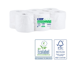 Merida Papier toaletowy OPTIMUM, biały, średnica 19 cm, długość 140 m, dwuwarstwowy, zgrzewka 12 szt., ECOLABEL (POB203)