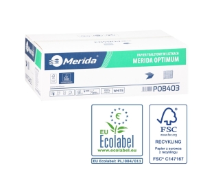 Merida Papier toaletowy w listkach OPTIMUM, biały, dwuwarstwowy, karton 9000 szt., ECOLABEL (POB403)
